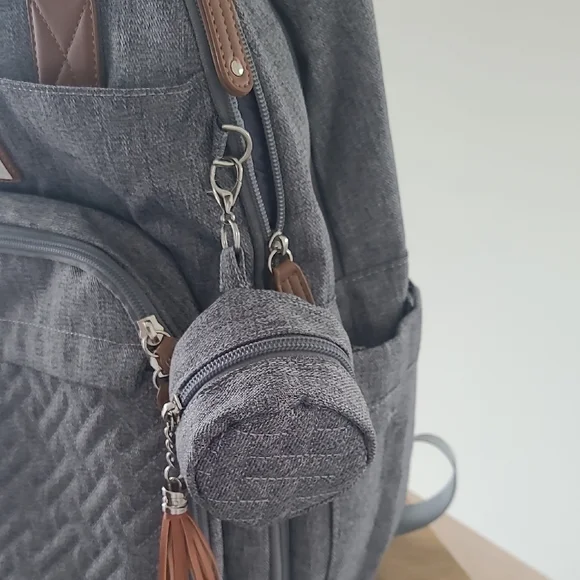 Ruvalino Gray and Brown Quilted Backpack with Leather Accents And Accessory - Picture 4 of 11